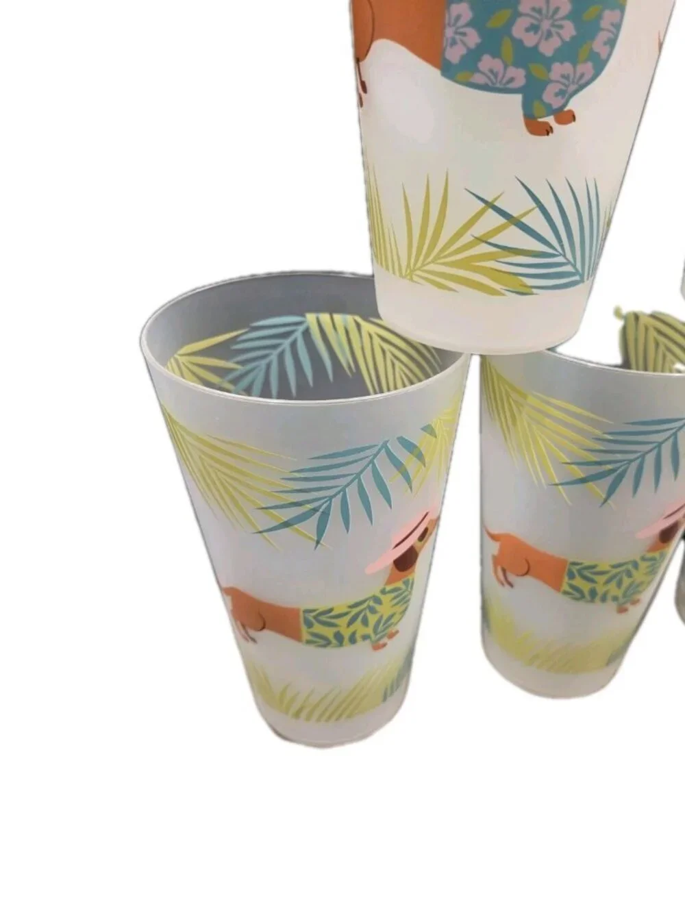 6 New Hawaiian Tropical Dachshund Plastic Indoor Outdoor Party Beverage Cup Set